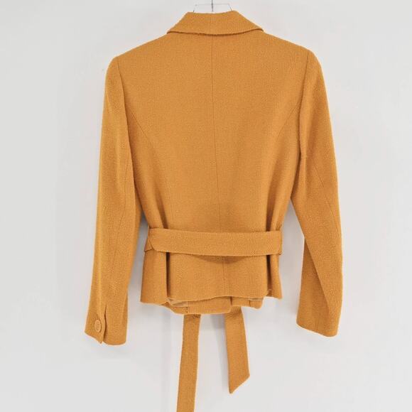 JONES NY Womens Tweed Wool Jacket Size 4 Petite Gold Yellow Belted Button Retro - Picture 2 of 13